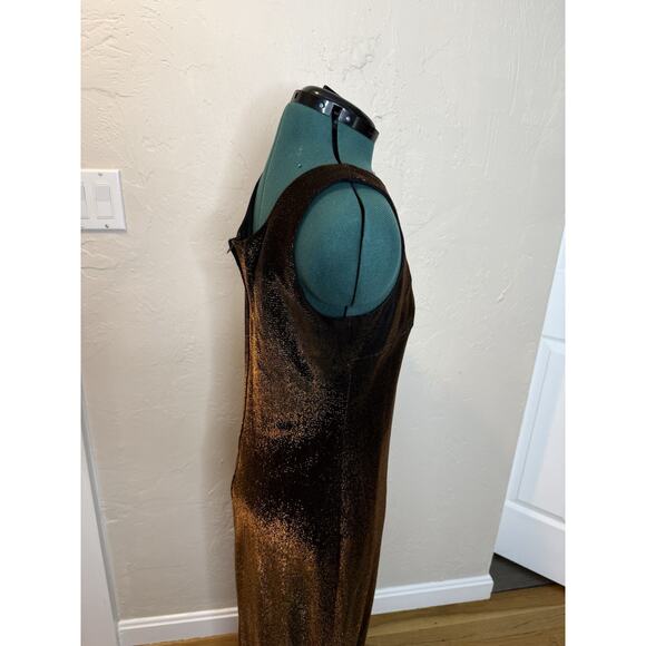 Vintage 90s Y2K Patra Shimmer Slip Brown Prom Dress Gown Ombré Mesh Overlay12 - Picture 6 of 14